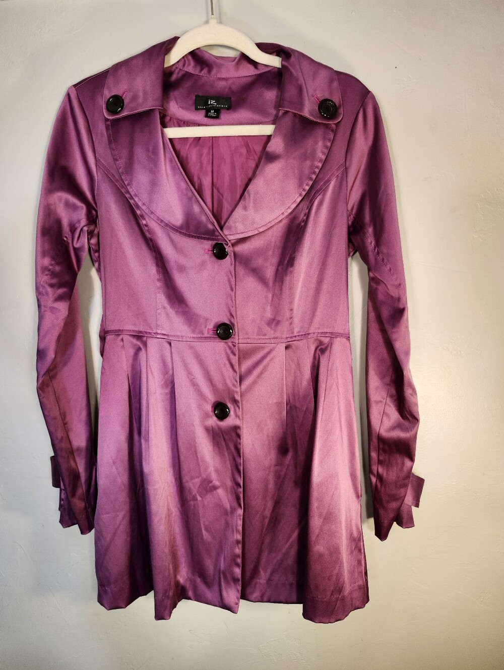 Iz Byer Magenta Satin Trench Coat